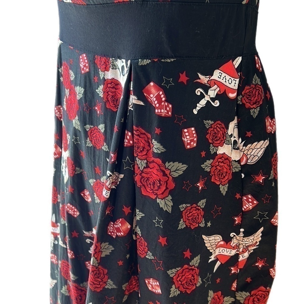 EUC Torrid Retro Chic Love Dice Roses Blk Skull Pin Up Circle Skirt Dress 12 - Picture 6 of 15